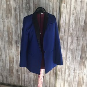 Royal blue blazer w black leather trim